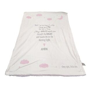 Demdaco Now I Lay Me Down To Sleep Prayer Baby Blanket Pink Cream Gray Clouds